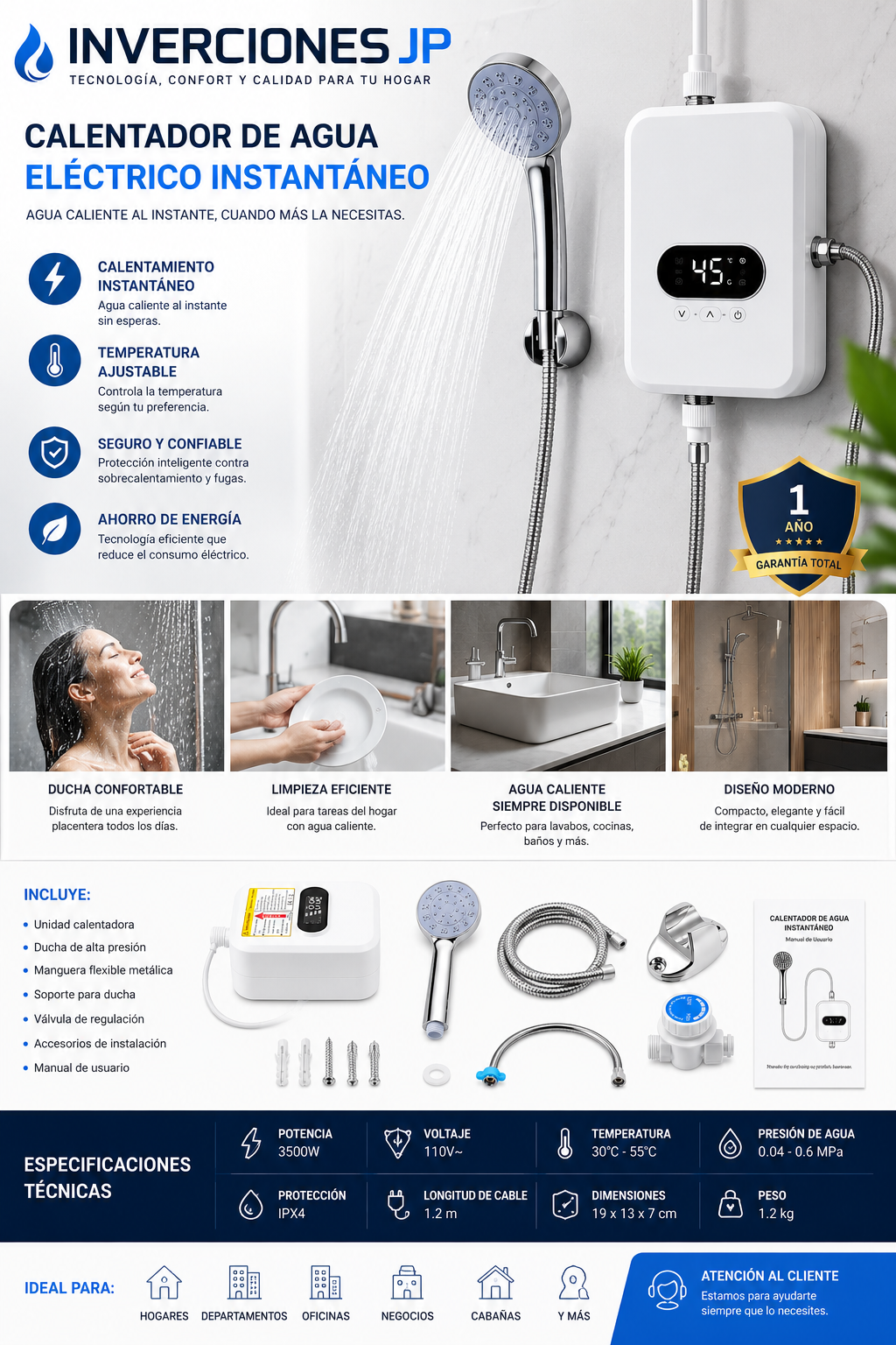 Calentador de Agua Eléctrico Instantáneo — INVERCIONESJP